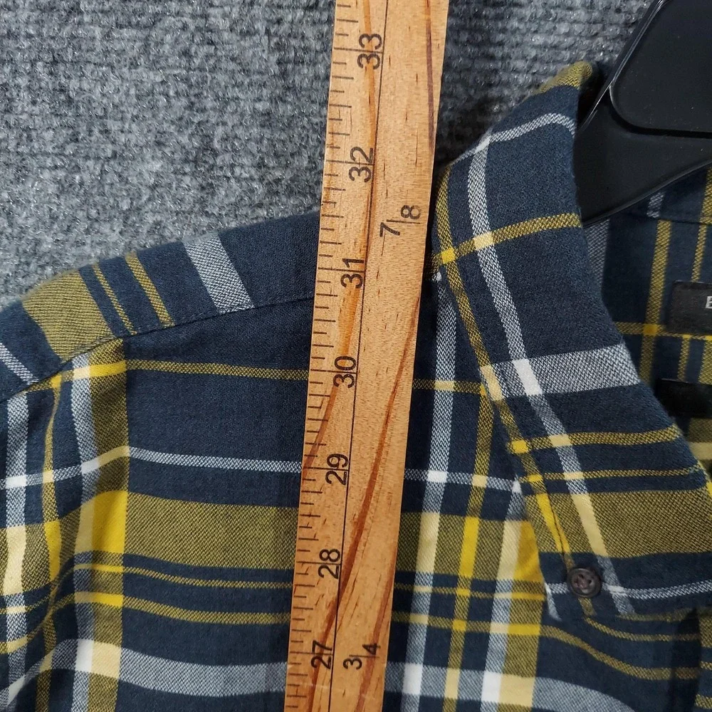 Banana Republic‎ Shirt Men XLT Tall Blue Yellow Plaid Flannel Slim Fit Untucked